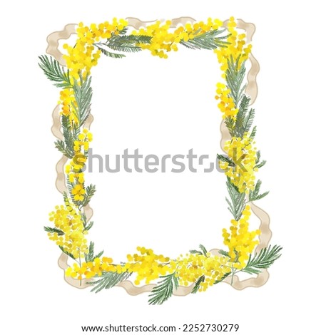Vintage fFloral frame of yellow mimosa flowers. Spring template. Perfect for wedding invitations, greeting cards, spring postcards Stock photo © 