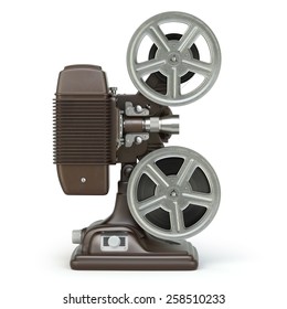 Vintage Film Movie Projector Isolated On White. 3d