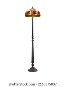 Vintage Floor Standing Lamp With Stained Glass Shade. 3D Illustration Isolated On White With Clipping Path.