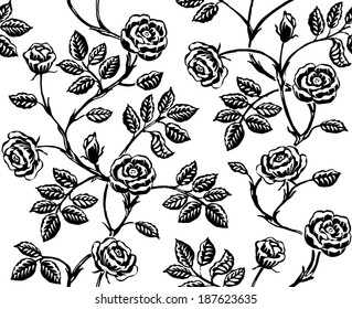 无缝图案与白色背景上的黑色玫瑰轮廓 碎花壁紙 的类似图片 库存照片和矢量图 Shutterstock