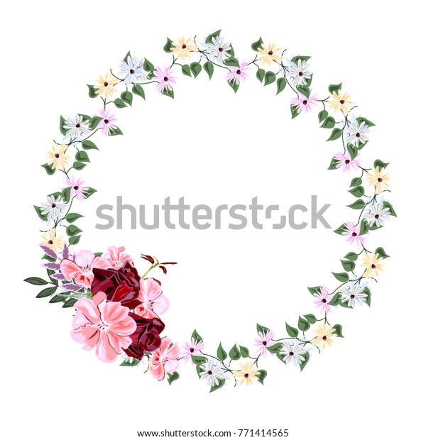 Vintage Floral Wreath Simple Wildflowers Roses Stock