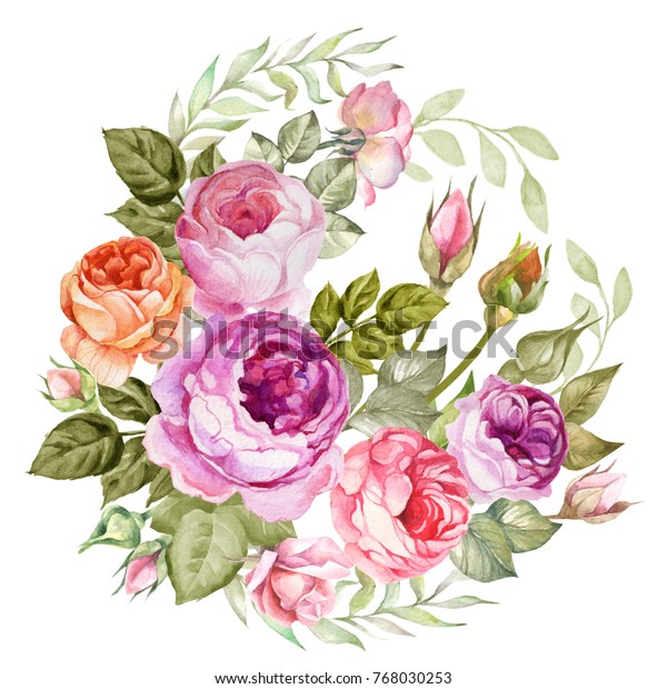 Vintage Flowers Bouquet Watercolor Roses Stock Illustration 768030253 ...