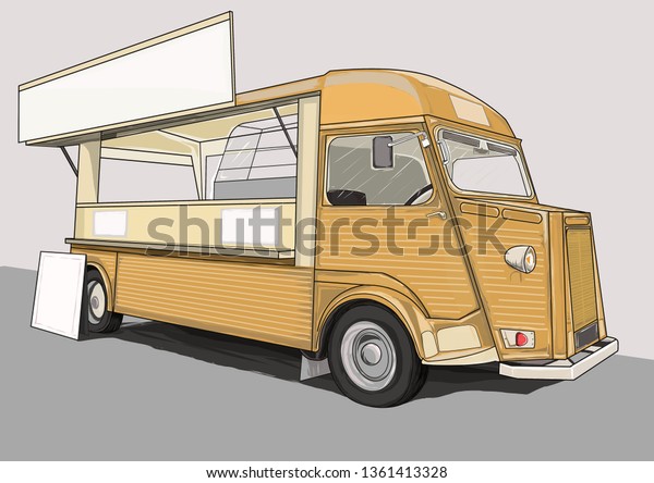 vintage food truck,\
illustration
