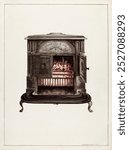 Vintage Franklin Stove object drawing, Vintage painting illustration of        Franklin Stove object. Old        Franklin Stove object painting and drawing illustration on white paper