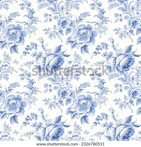 Vintage French Floral Toile Blue pattern Stock foto © 