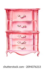 Vintage Furniture Concept Illustration. Beautiful Antique Dresser Feminine Design. Victorian Furniture Clipart.