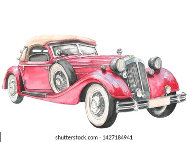 vintage german car with isolated watercolor illustration