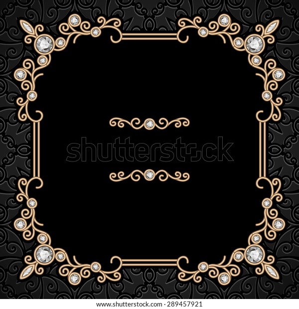 Vintage gold background, elegant square\
jewelry frame, raster\
illustration