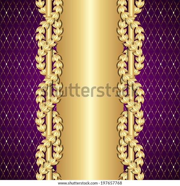 Vintage\
gold and purple background with laurel leaves.\
