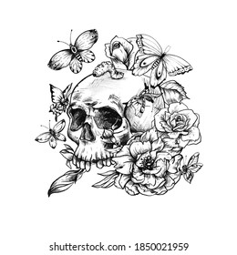 Skull Roses Line Drawing Stock Vector (Royalty Free) 786358831 ...