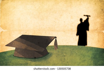 Vintage Graduation Day Concept. Textured Silhouette of a Walking Graduate. - Powered by Shutterstock