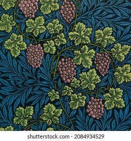 Vintage Grapes And Vines Pattern Illustration