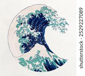 Vintage Great Wave off Kanagawa inspired by Katsushika Hokusai