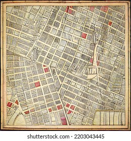 Vintage Grid Map Of An Old City, On Old Square Paper For Vintage Decoration Or Antique Dealers