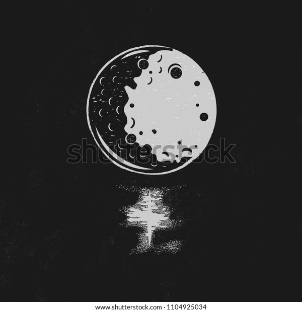 Vintage hand drawn Moon illustration\
with lunar path isolated on black background. Perfect for t-shirt,\
mug or any other prints. Stock emblem and\
patch.