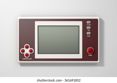 A Vintage Handheld Video Game Console With A Blank Screen On An Isolated White Background