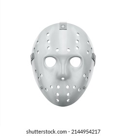 Vintage hockey mask on white. Front view 3D illustration