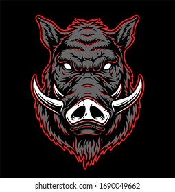 Vintage Hog Head Concept In Gray And Red Colors Isolated Illustration