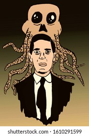 Vintage Illustration Of H.P. Lovecraft Writer