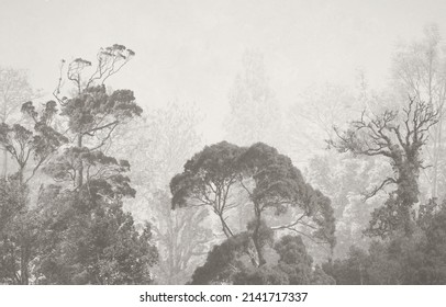 Vintage illustration with trees on grunge background. Design for wallpaper, photo wallpaper, fresco, mural and other.