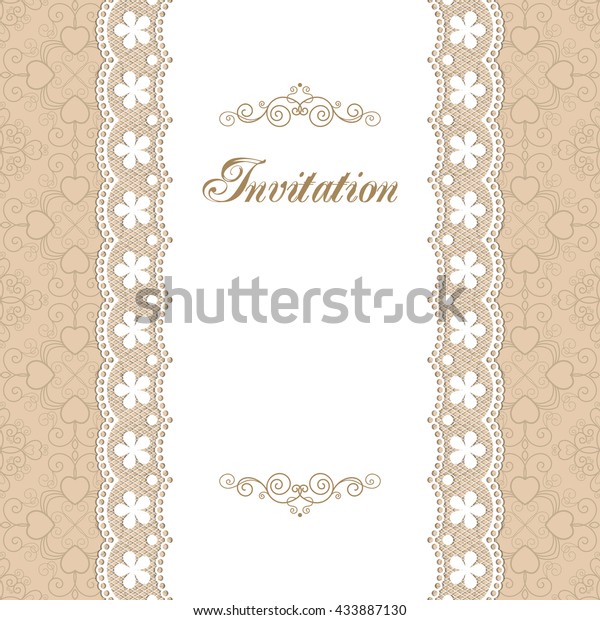 Vintage invitation template with lacy
doily on seamless background. Retro style
illustration