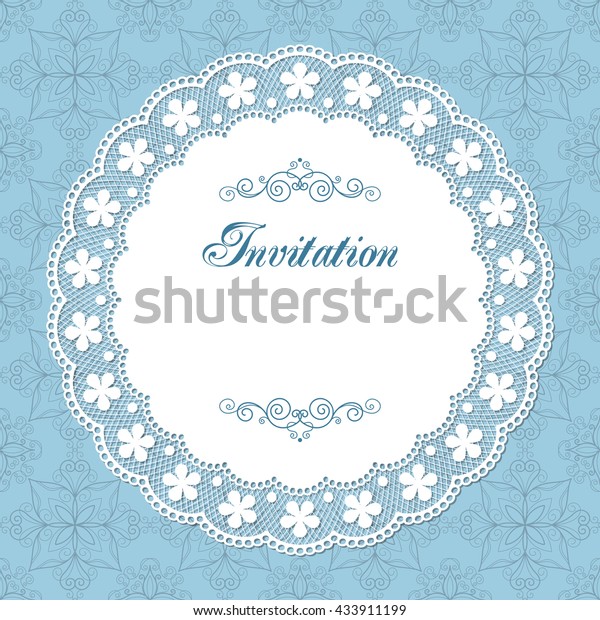 Vintage invitation template with lacy\
doily on seamless background. Retro style\
illustration