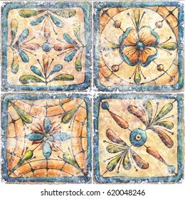 Vintage Italian tile with Moroccan pattern