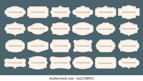 Vintage Label Frames. Old Frame Shapes, Decorative Label And Retro Shape. Luxury Premium Tag, Elegant Sticker Sign Or Royal Wedding Logo. Isolated  Symbols Set