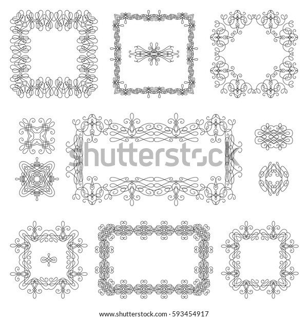 Vintage linear ornaments,
design elements, flourishes, ornamental page decorations and
dividers. Can be used for invitations, congratulations and
cards.