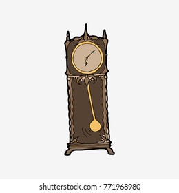 Vintage Longcase Grandfather Clock. Hand Drawn  Stock Illustration