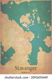 Vintage Map Of Stavanger Norway.Old Paper Background.