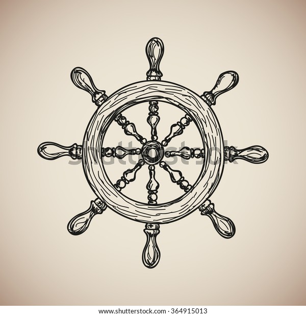 Vintage Marine Steering Wheel Isolated Engrave Stock Illustration 364915013