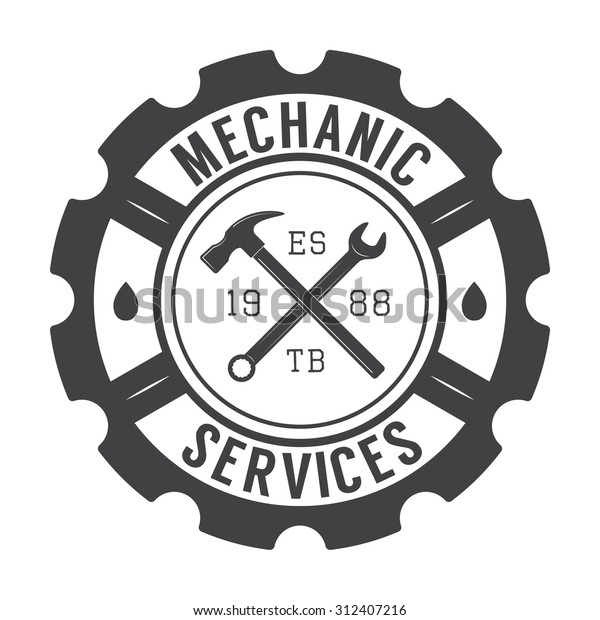 Vintage mechanic label,\
emblem and logo
