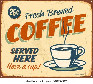 Vintage metal sign - Fresh Brewed Coffee - Raster Version.