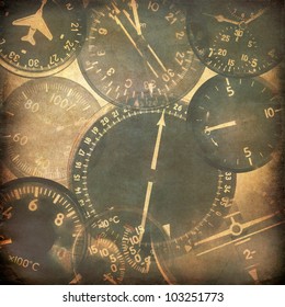 Vintage military background, retro aviation, aircraft instruments