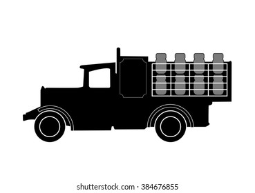 Vintage Milk Delivery Truck Silhouette On White