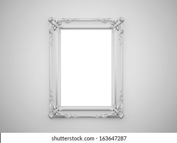 Vintage Mirror With Silver Frame On The Wall Rendered