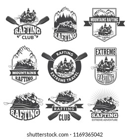 Vintage monochrome labels for dangerous water sports. Symbols of rafting. Pictures of kayak. Canoe extreme sport, rafting kayak adventure, illustration - Powered by Shutterstock