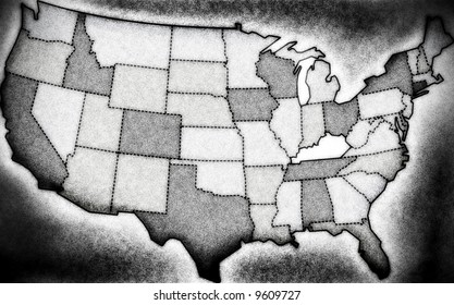 Vintage, Moody Noir Stylized Map Of USA