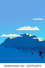 Vintage Mountain Climber Illustration Blue Background