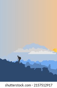 Vintage Mountain Climber Illustration Blue Background