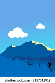 Vintage Mountain Climber Illustration Blue Background