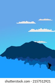 Vintage Mountain Climber Illustration Blue Background