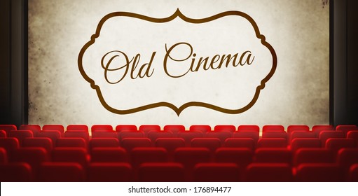 Vintage Movie Screen In Old Retro Cinema, View From Audience