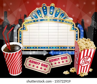 Vintage Movie Sign With Popcorn