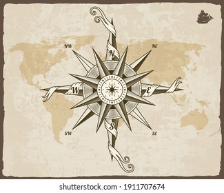 Vintage Nautical Compass Old World Map Stock Illustration 1911707674 ...