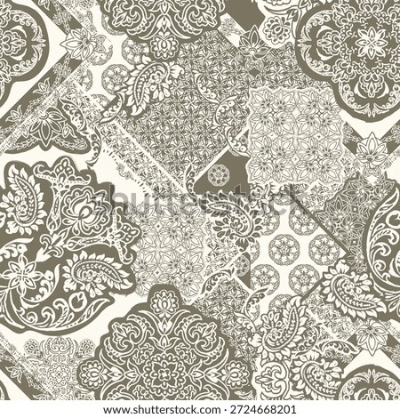 Vintage Neutral Mandala Patchwork Seamless Pattern