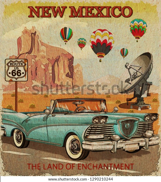 Vintage New Mexico road trip\
poster.