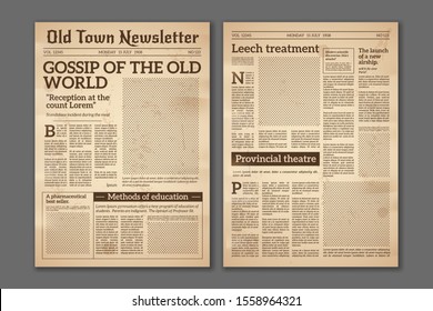 Vintage Newspaper. News Articles Newsprint Magazine Old Design. Brochure Newspaper Pages With Headline. Paper Retro Journal Grunge Template