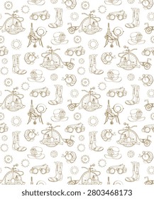 vintage objects pattern featuring classic travel icons and retro illustrations for timeless decorative designs